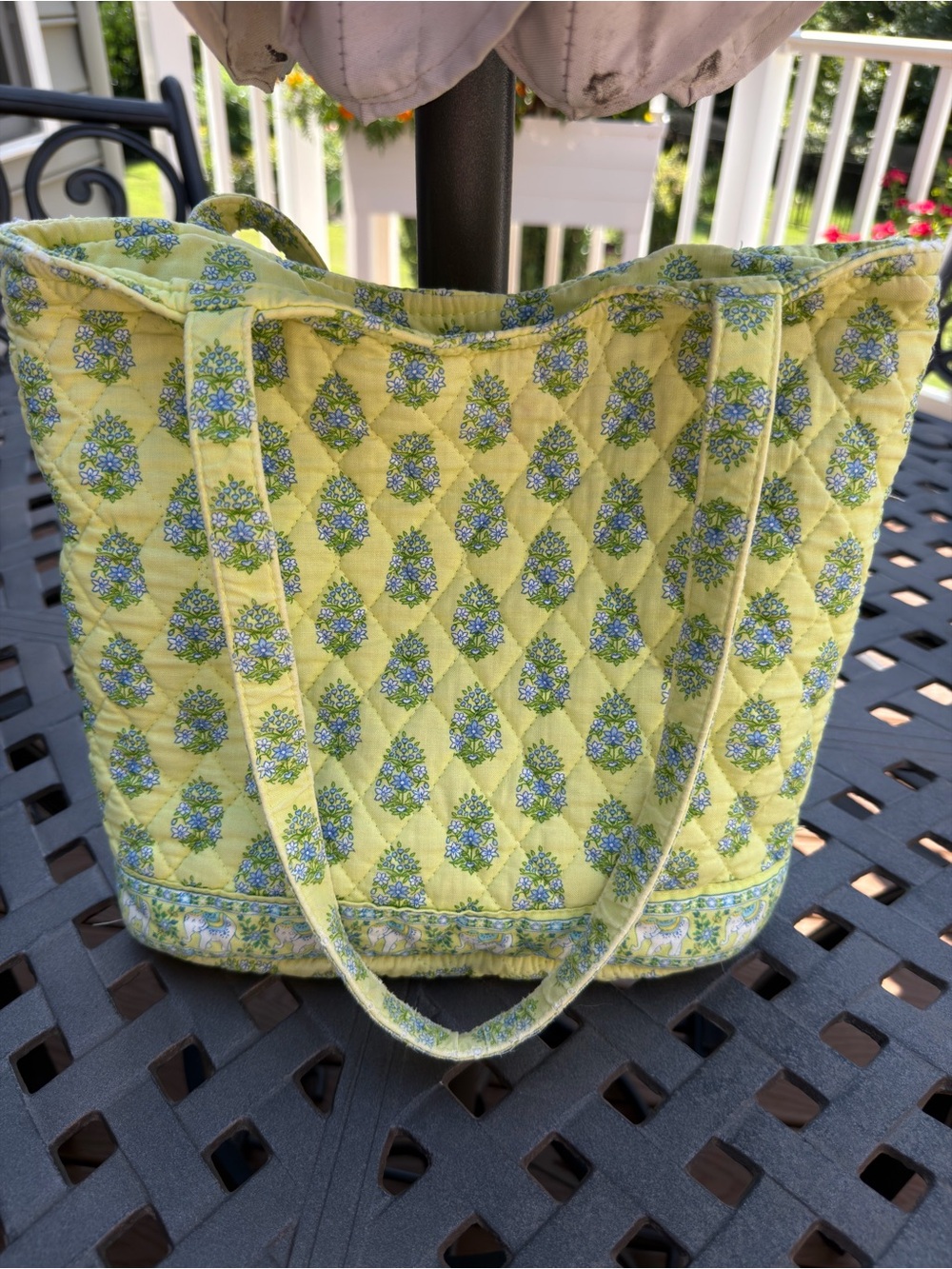 Vera Bradley Quilted Floral Tote in Light Green and Blue tote bag